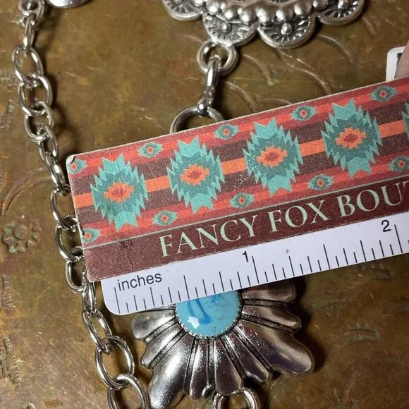Spring Boho EASTER Gift Southwest Silver Chain belt adjustable 48” Turquoise - Picture 11 of 16
